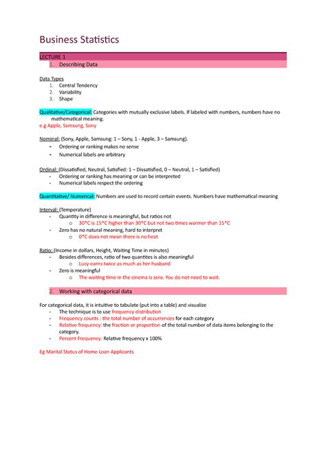 lecture notes on business statistics