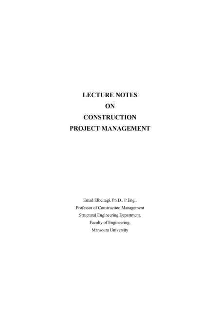 lecture notes on construction project management
