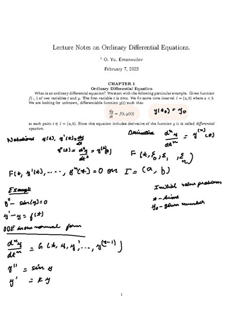 Lecture Notes On Ordinary Differential Equations