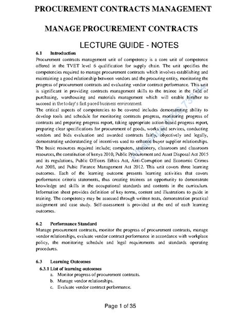Lecture Notes On Procurement Management