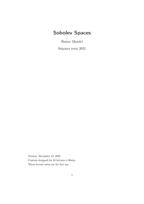 Lecture Notes On Sobolev Spaces Department Of Mathematics