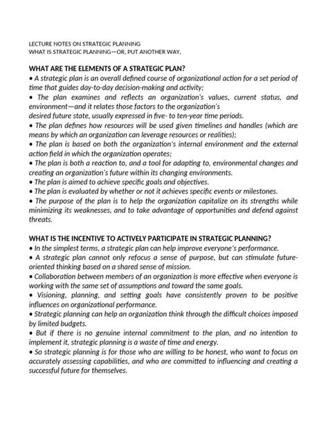 Lecture Notes On Strategic Planning Gather The People