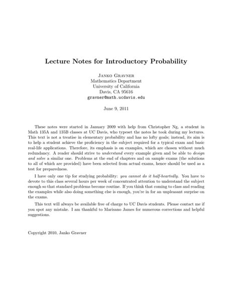 Read Lecture Notes For Introductory Probability 