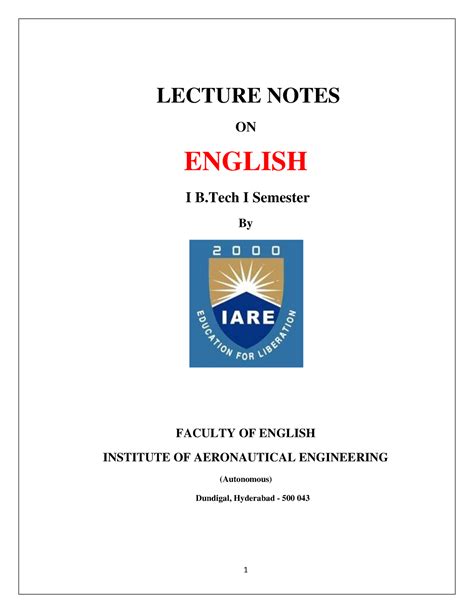 Read Lecture Notes Iare 