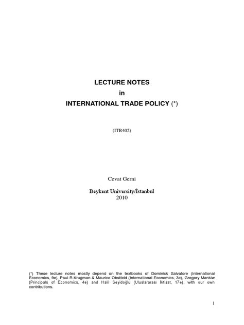 Read Lecture Notes In International Trade Policy 