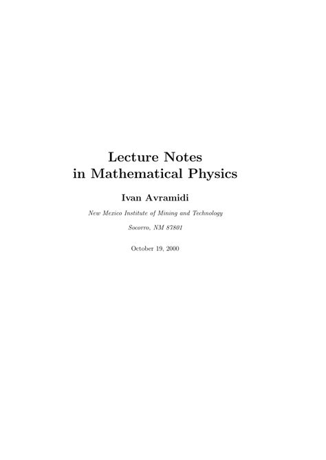 Read Lecture Notes Methods Of Mathematical Physics Math 536 