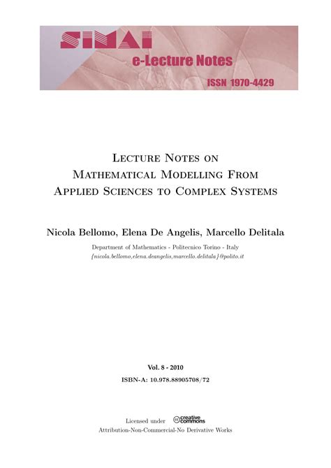Download Lecture Notes On Mathematical Modelling In Applied Sciences 