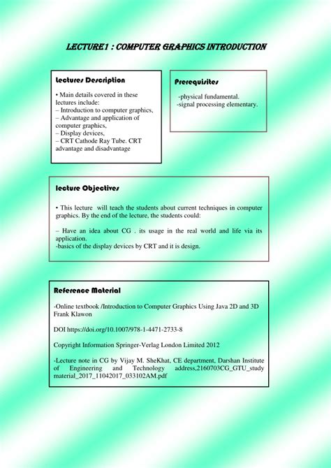 lectures on computer graphics