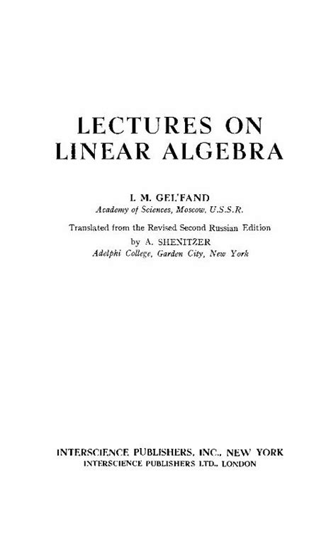 Read Online Lectures On Linear Algebra Gelfand Pdf 