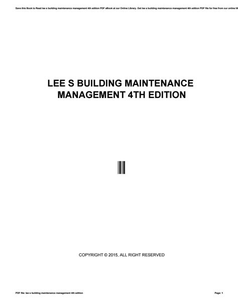 Download Lee S Building Maintenance Management 4Th Edition 
