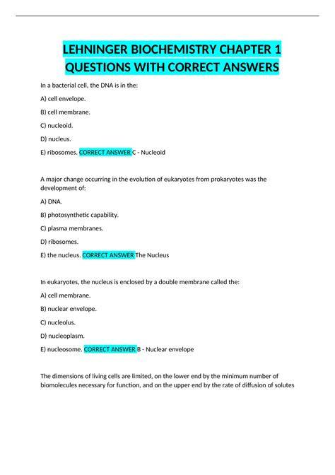 lehninger biochemistry exam answer and questions