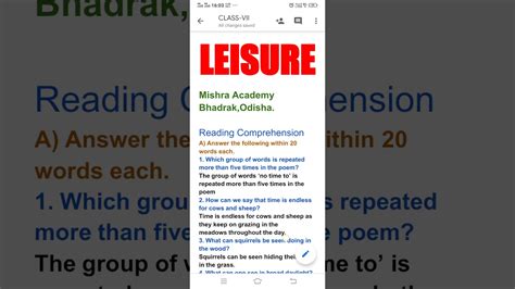 Leisure Questions And Answers Smart English Notes Short Poems With Questions And Answers - Short Poems With Questions And Answers
