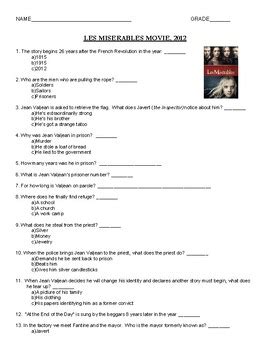 Les Miserables Work Sheet Answer Key