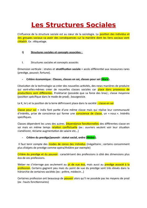 Les Structures Sociales De L A C Conomie