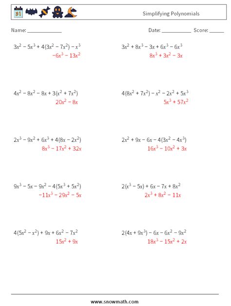 Lesson 14 Simplifying Polynomials Key