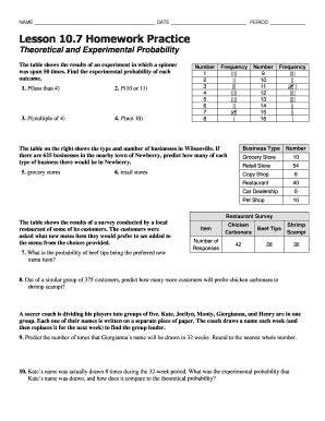 Lesson 2 Homework Practice Theoretical And Experimental Probability