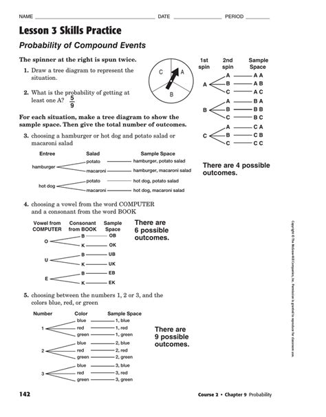 Lesson 3 Skills Practice Probability Of Compound Events