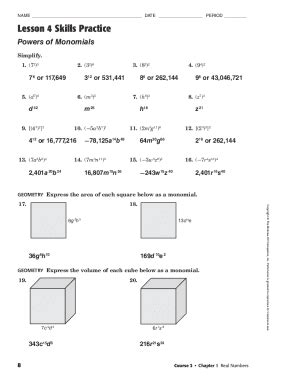 Lesson 4 Skills Practice Powers Of Monomials