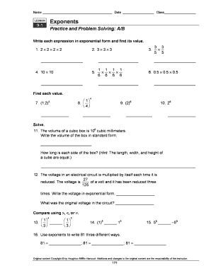 lesson exponents 9 1 practice and problem solving a b