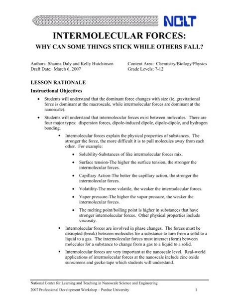 lesson intermolecular forces nclt