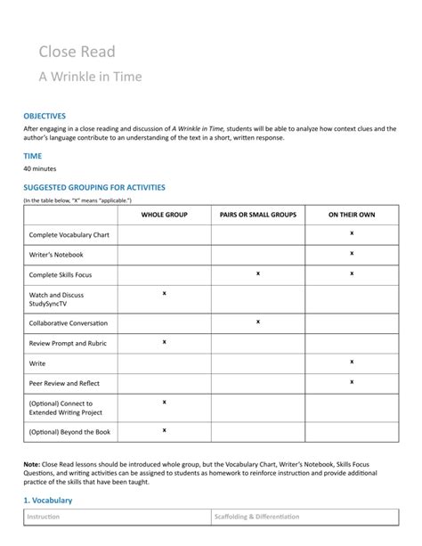 lesson plan a wrinkle in time