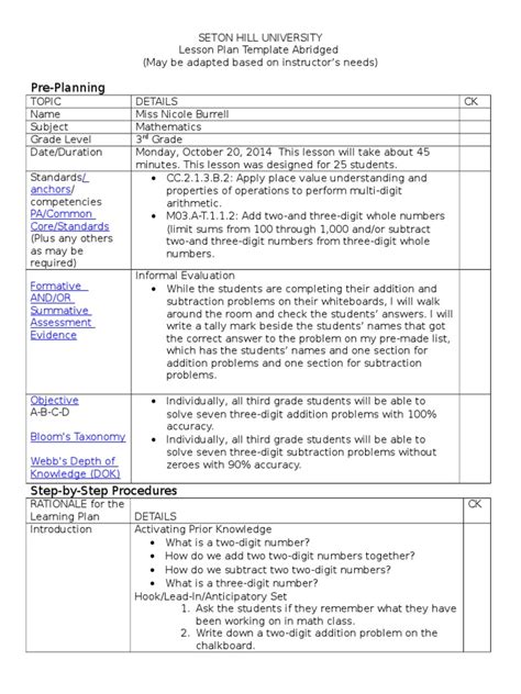 Lesson Plan For Addition And Subtraction Actions Lesson Plan For Subtraction - Lesson Plan For Subtraction