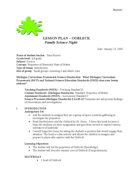 Lesson Plan For Oobleck Oobleck Science Lesson - Oobleck Science Lesson