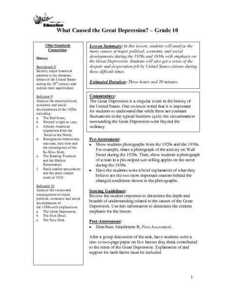 Lesson Plan The Great Depression And The Present Lesson Plans On The Great Depression - Lesson Plans On The Great Depression