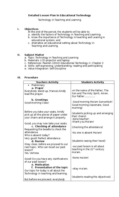 Lesson Plan Using Technology