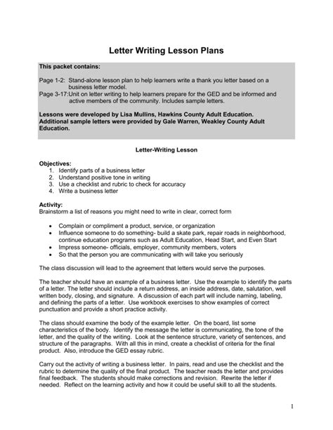 Lesson Plan Write A Letter To Your Future Writing A Lesson Plan - Writing A Lesson Plan