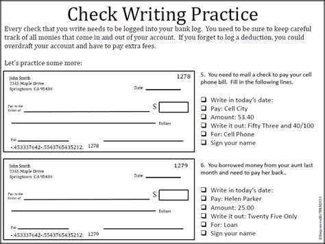 Lesson Plan Write Checks Worksheets And Exercises Money Check Writing Practice For Students - Check Writing Practice For Students