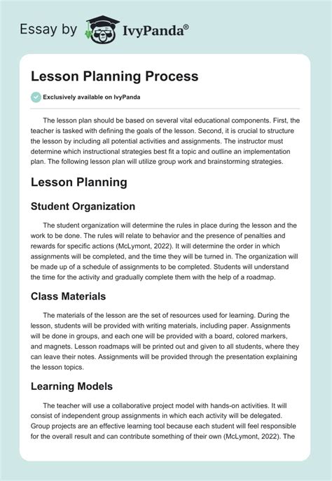 Lesson Planning Process 665 Words Essay Example Writing Process Lesson Plan - Writing Process Lesson Plan