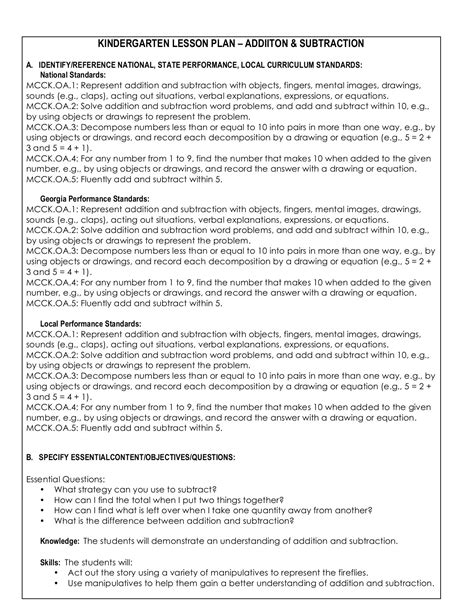 Lesson Plans Subtraction And Addition 1 2 Lesson Plan For Subtraction - Lesson Plan For Subtraction