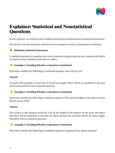 Lesson Statistical And Nonstatistical Questions Nagwa Statistical And Nonstatistical Questions Worksheet - Statistical And Nonstatistical Questions Worksheet