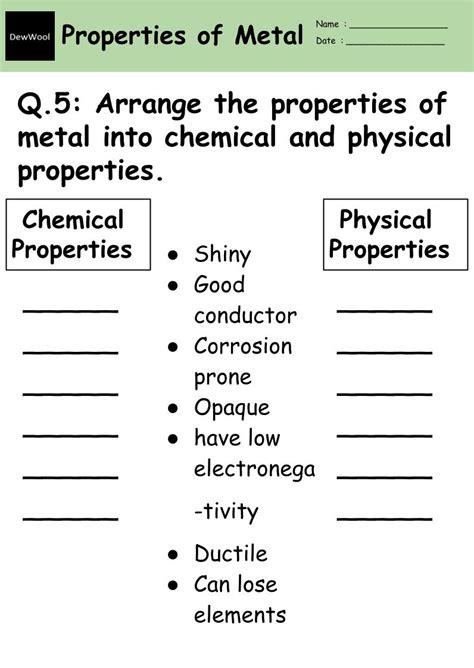 Lesson Worksheet Physical Properties Of Metals And Nonmetals Properties Of Metals And Nonmetals Worksheet - Properties Of Metals And Nonmetals Worksheet