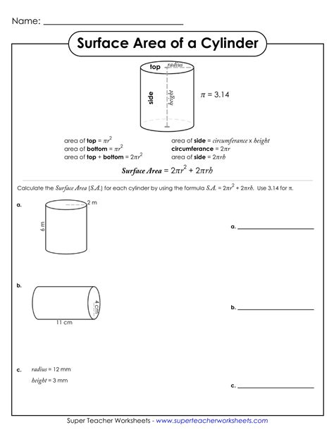Lesson Worksheet Surface Areas Of Cylinders Nagwa Surface Area Of A Cylinder Worksheet - Surface Area Of A Cylinder Worksheet