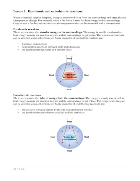 Read Lesson 1 Exothermic And Endothermic Reactions 