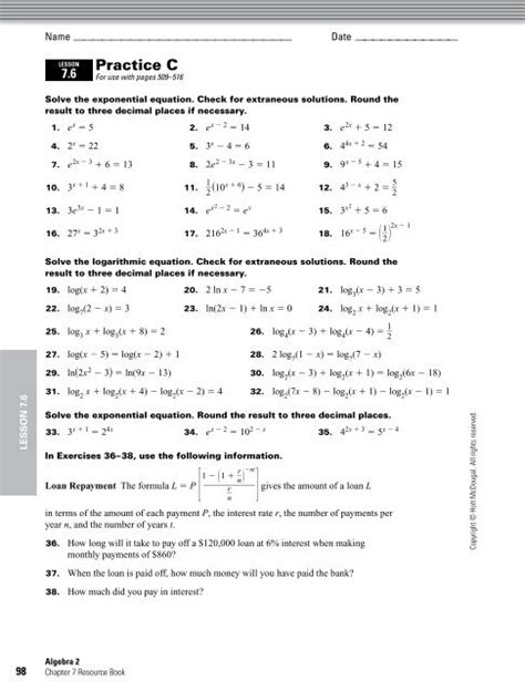 Download Lesson 122 Practice C Answers 