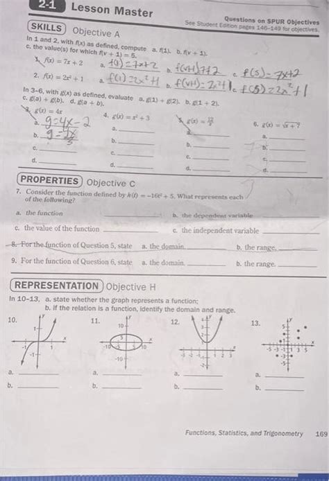 Full Download Lesson Master Answers Functions 