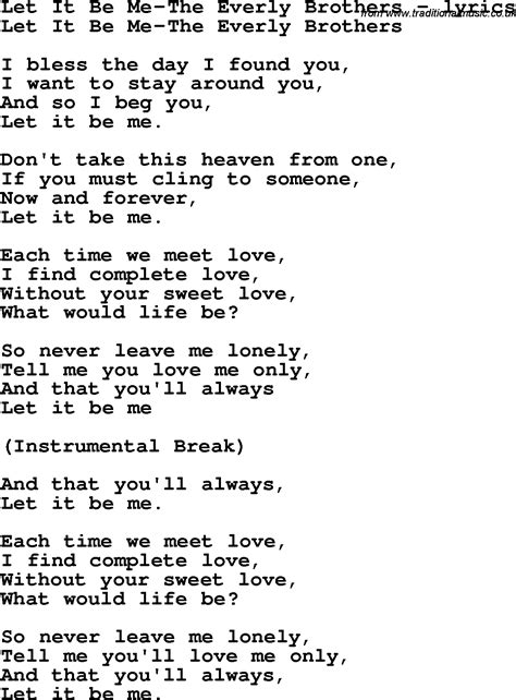 let it be me everly brothers lyrics