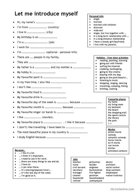 Let Me Introduce Myself For Adults Isl Collective Introduce Myself Worksheet - Introduce Myself Worksheet