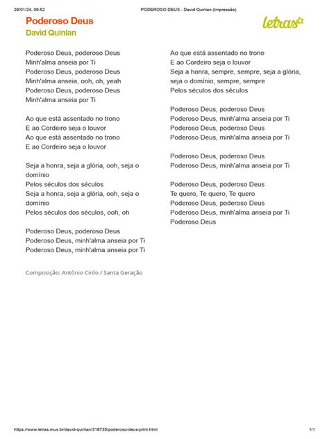Letra De David Quinlan Poderoso Deus