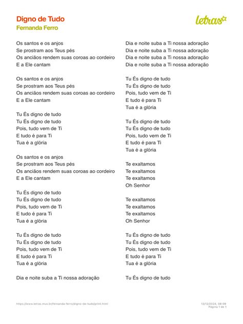Letra De Fernanda Ferro Digno De Tudo