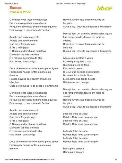 Letra De Renascer Praise Eu Me Rendo