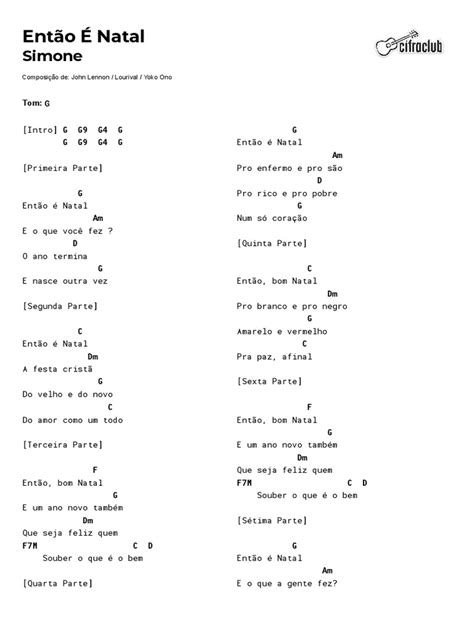 Letra De Simone Então é Natal