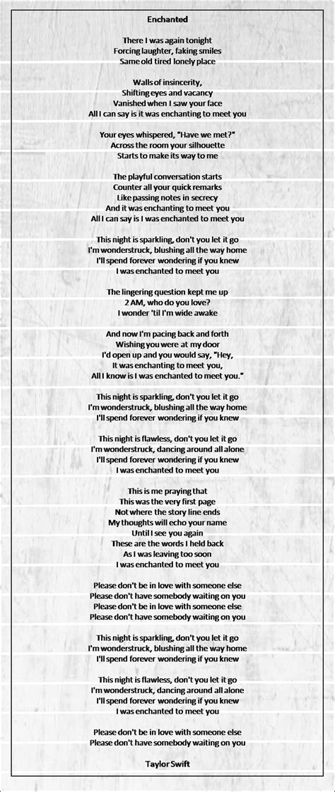 Letra De Taylor Swift Enchanted