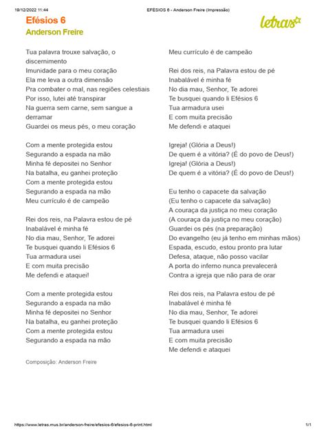 Letra Efesios 6