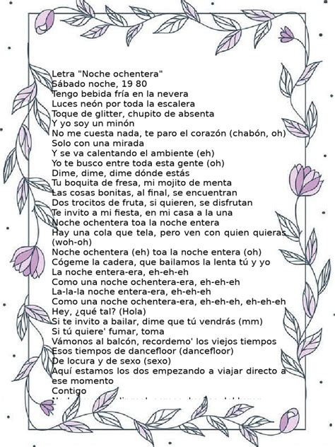 Letra Noche Ochentera