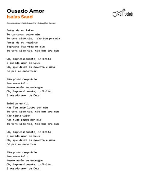 Letra Ousado Amor