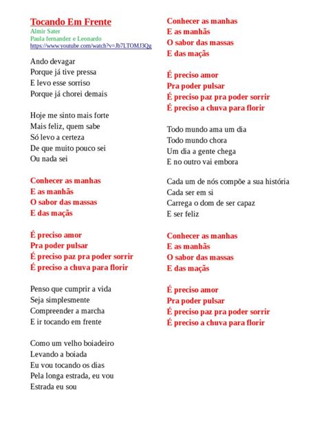 Letra Tocando Em Frente
